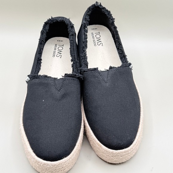 TOMS Alpargata Mallow Black Canvas Frayed Platform Espadrille 10019795 Womens 9 - Picture 3 of 6